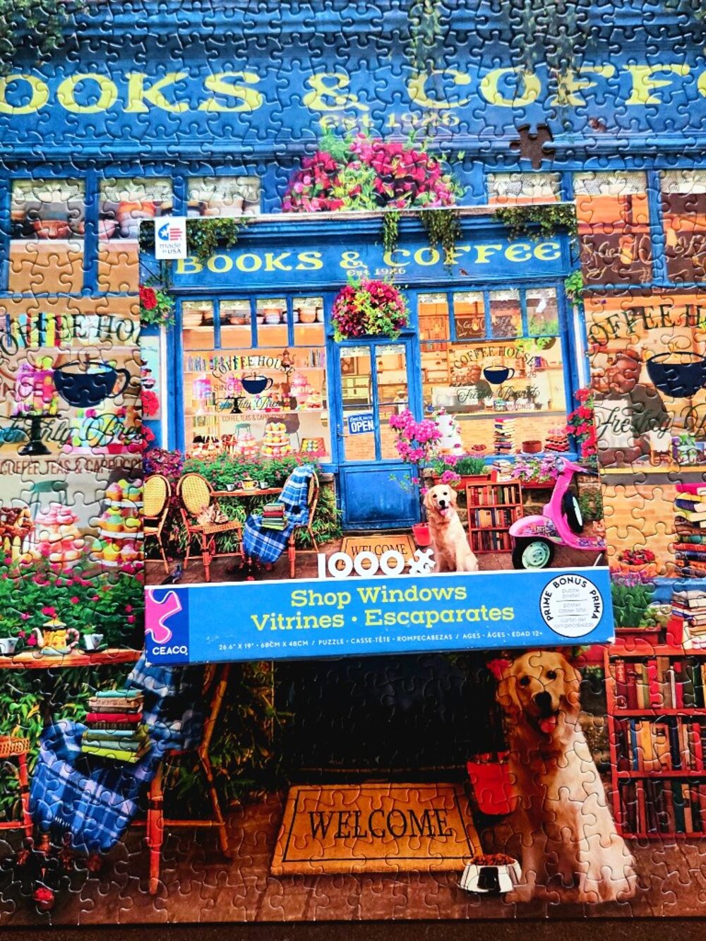 Ceaco Jigsaw Puzzle Books and Coffee Shop Windows Dog 1000 Pieces Missing